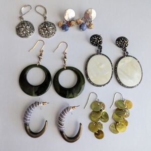 Assorted Women’s Statement Earrings Set in Green, Cream, Silver and Gold Tones